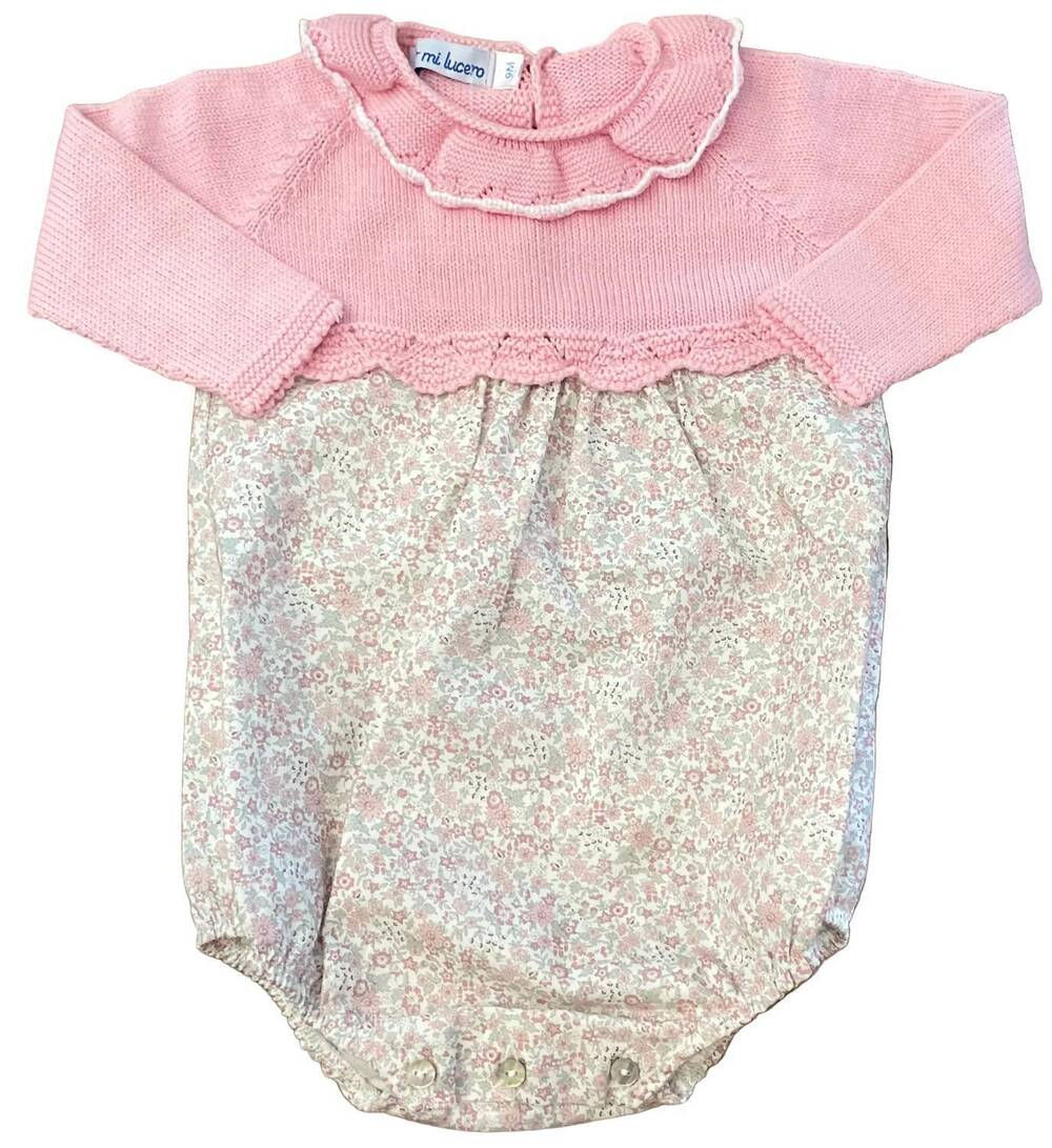 NEW MI LUCERO girl's floral sweater knit bubble romper in pink